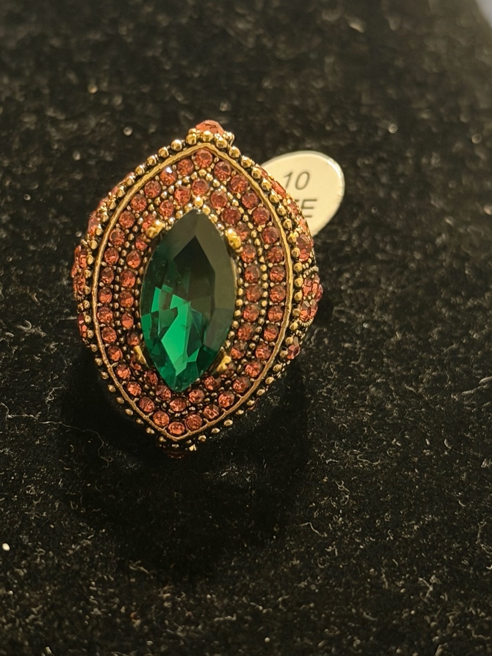 925 FS Sterling Silver Emerald Green and Pink
Crystal Statement Cocktail Ring